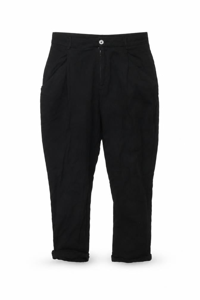 Front view of Zara Women Black Cropped Cotton Trousers, size M