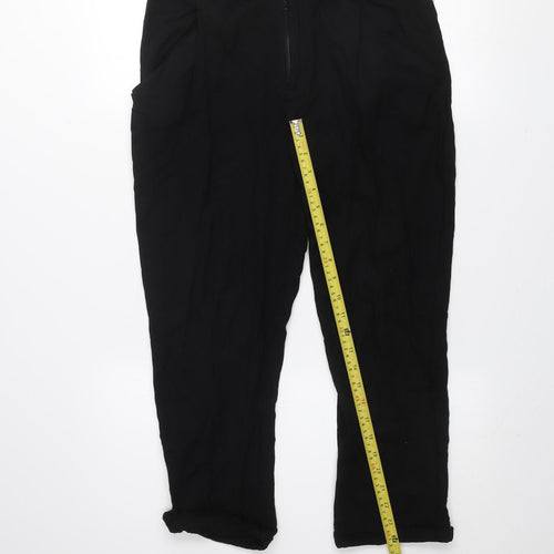 Zara Women Black Cropped Cotton Trousers Size M