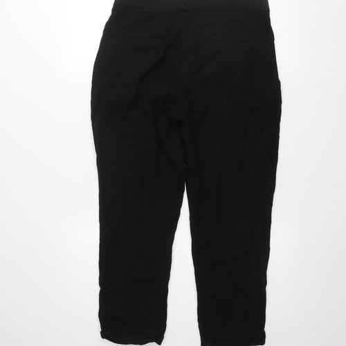 Zara Women Black Cropped Cotton Trousers Size M