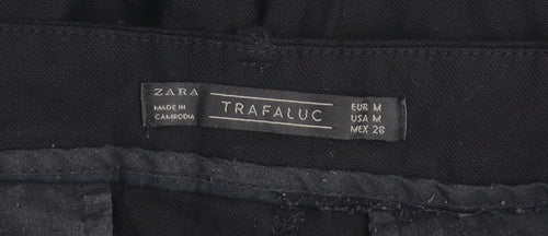 Zara Women Black Cropped Cotton Trousers Size M