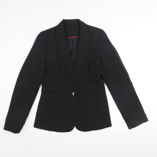 New Look Women Black Pinstripe Blazer UK 12 Regular Fit Single Button