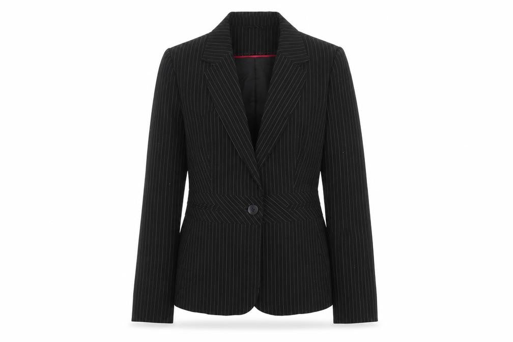 New Look Women Black Pinstripe Blazer UK 12 Regular Fit Single Button