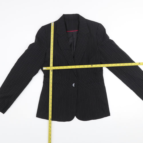 New Look Women Black Pinstripe Blazer UK 12 Regular Fit Single Button