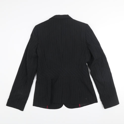 New Look Women Black Pinstripe Blazer UK 12 Regular Fit Single Button