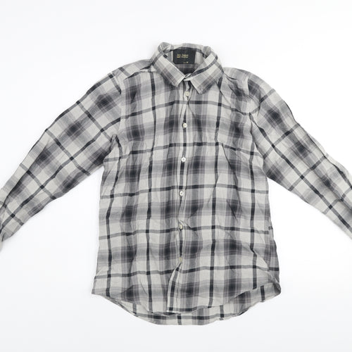 6th Sense Men's Grey Checked Cotton Long Sleeve Button-Up Shirt M