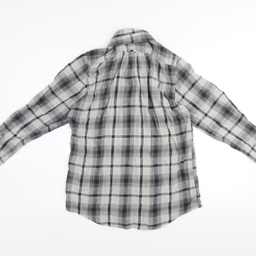 6th Sense Men's Grey Checked Cotton Long Sleeve Button-Up Shirt M