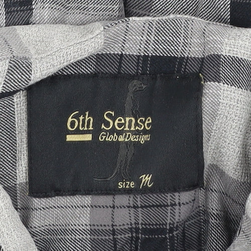 6th Sense Men's Grey Checked Cotton Long Sleeve Button-Up Shirt M