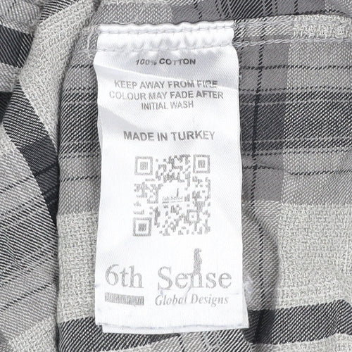 6th Sense Men's Grey Checked Cotton Long Sleeve Button-Up Shirt M
