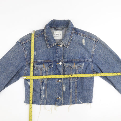 Primark Women’s Blue Cropped Denim Jacket Size 12 Distressed Style