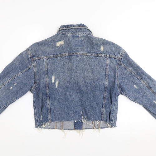 Primark Women’s Blue Cropped Denim Jacket Size 12 Distressed Style