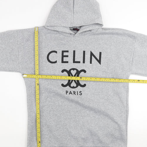 Pretty Body Women Grey Pullover Hoodie S/M Polyester Blend