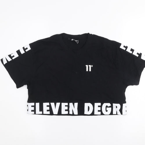 11 Degrees Womens Black Cropped T-Shirt Size 6 Cotton Casual Top