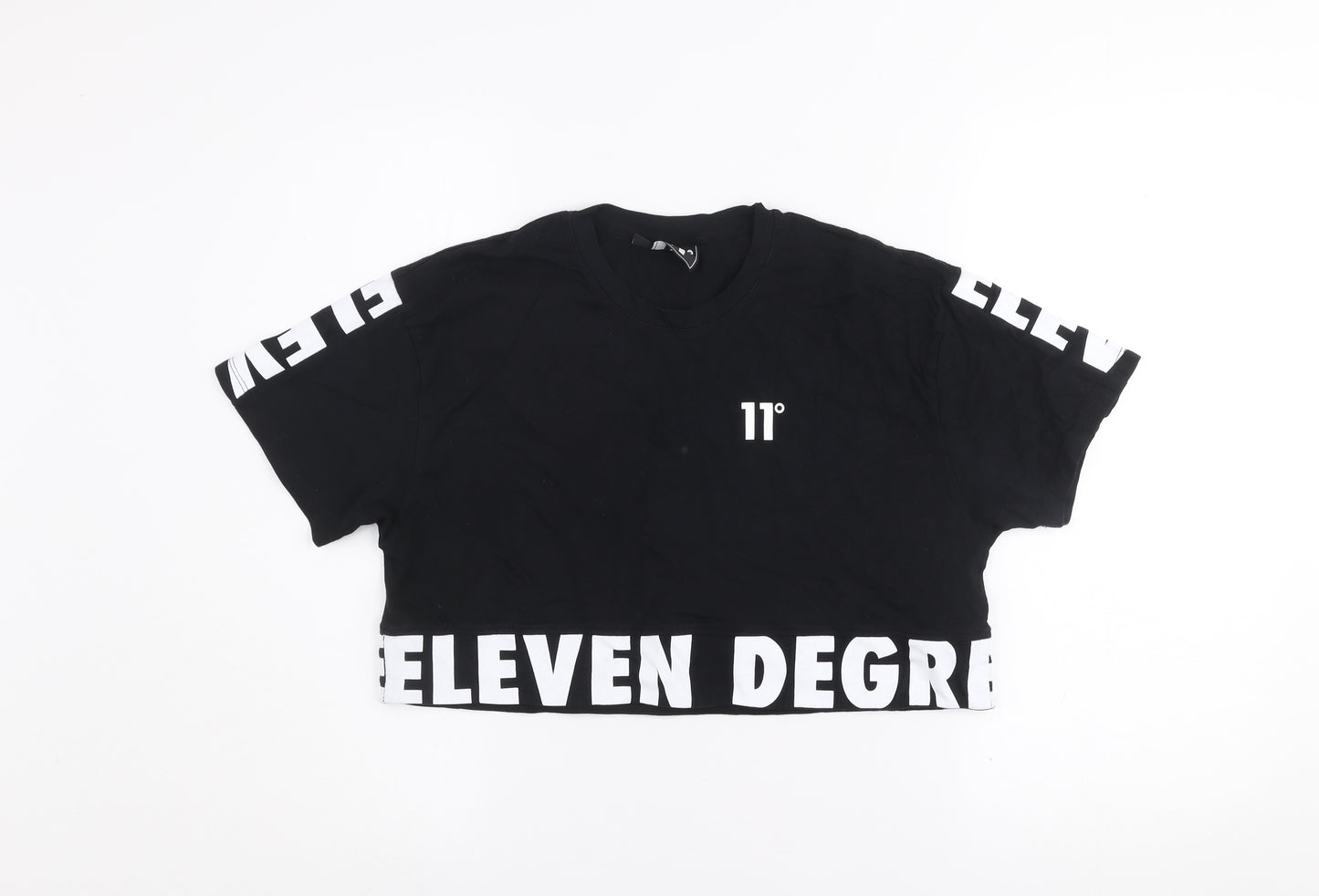 11 Degrees Womens Black Cropped T-Shirt Size 6 Cotton Casual Top