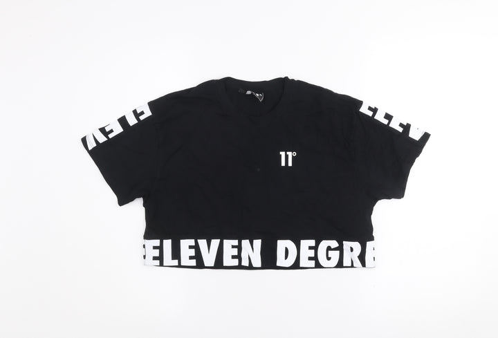 11 Degrees Womens Black Cropped T-Shirt Size 6 Cotton Casual Top