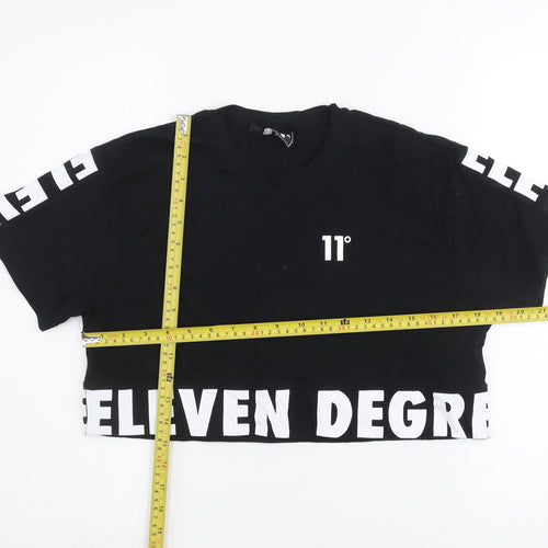 11 Degrees Womens Black Cropped T-Shirt Size 6 Cotton Casual Top