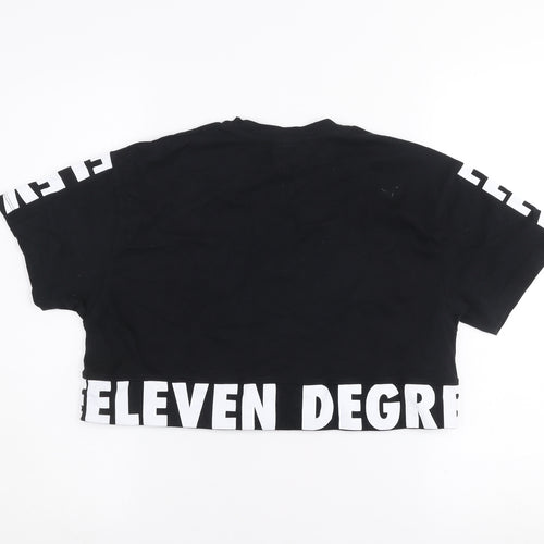 11 Degrees Womens Black Cropped T-Shirt Size 6 Cotton Casual Top