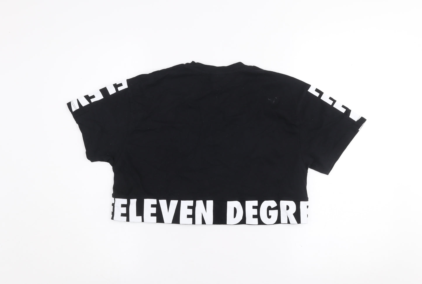 11 Degrees Womens Black Cropped T-Shirt Size 6 Cotton Casual Top