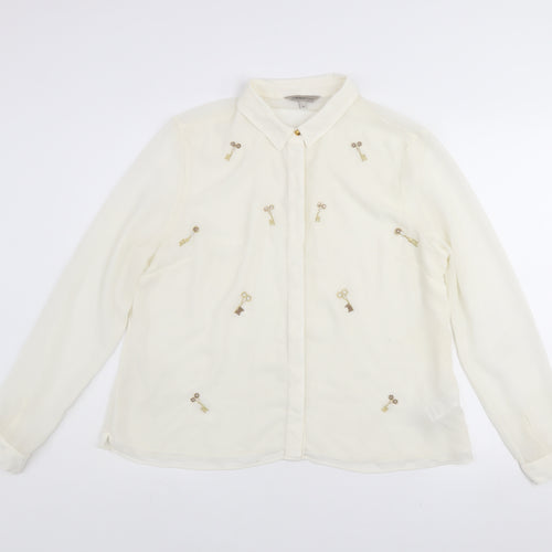 Marks and Spencer Limited Edition Women Ivory Key Embellished Long Sleeve Blouse Size 16