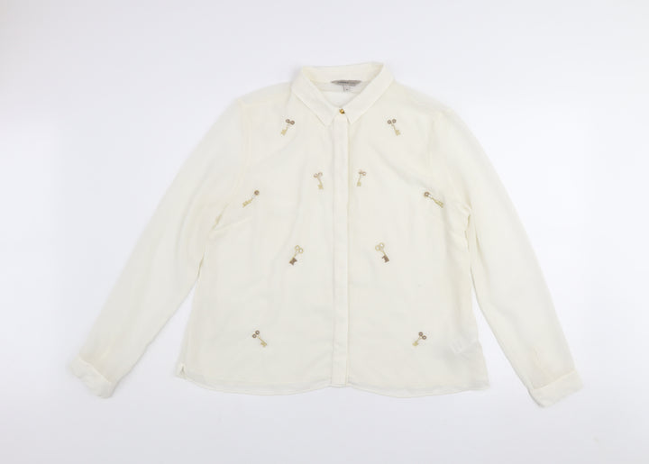 Marks and Spencer Limited Edition Women Ivory Key Embellished Long Sleeve Blouse Size 16