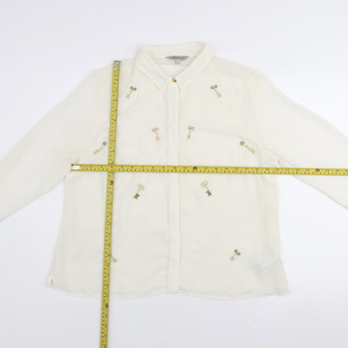 Marks and Spencer Limited Edition Women Ivory Key Embellished Long Sleeve Blouse Size 16