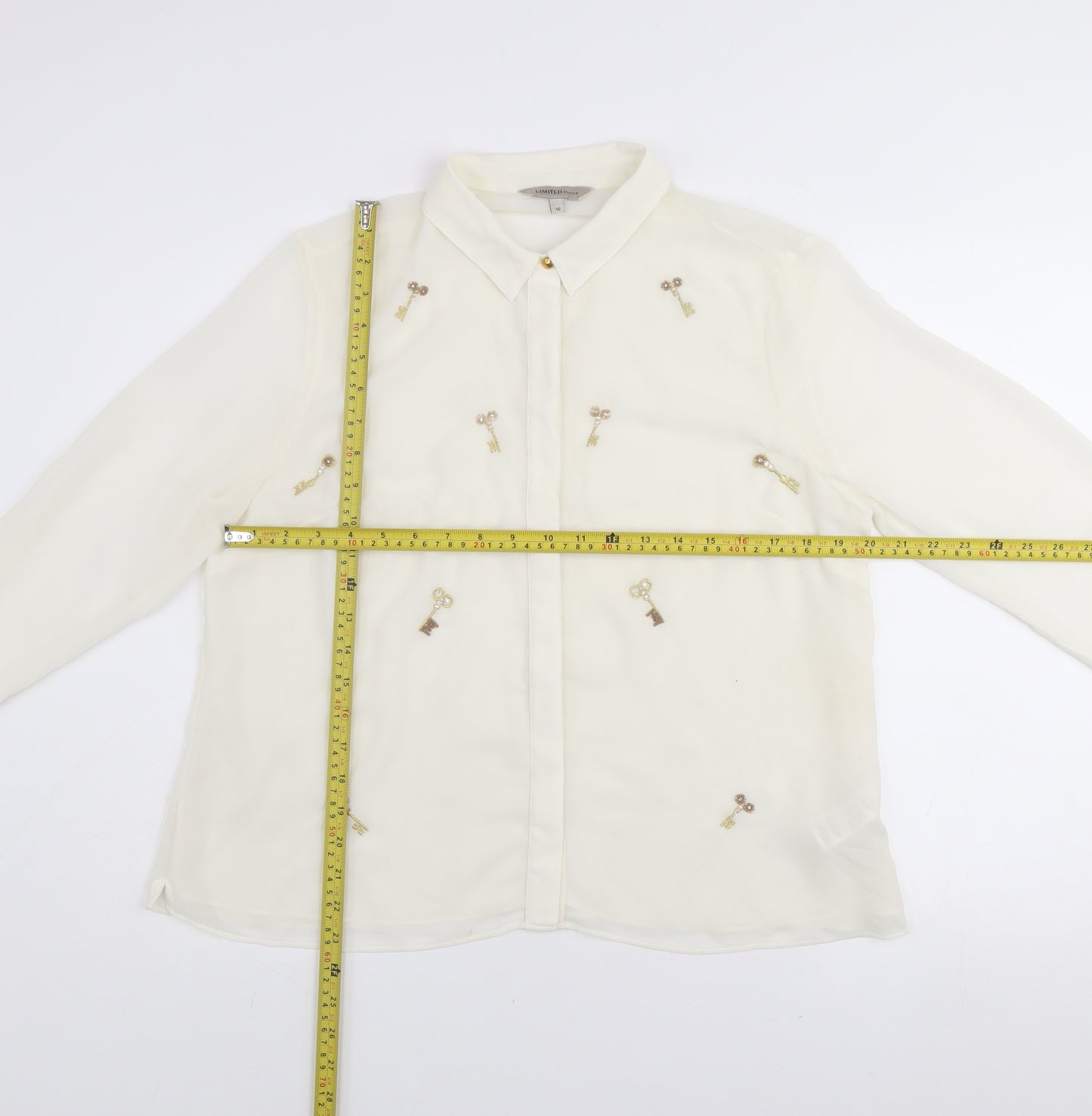 Marks and Spencer Limited Edition Women Ivory Key Embellished Long Sleeve Blouse Size 16