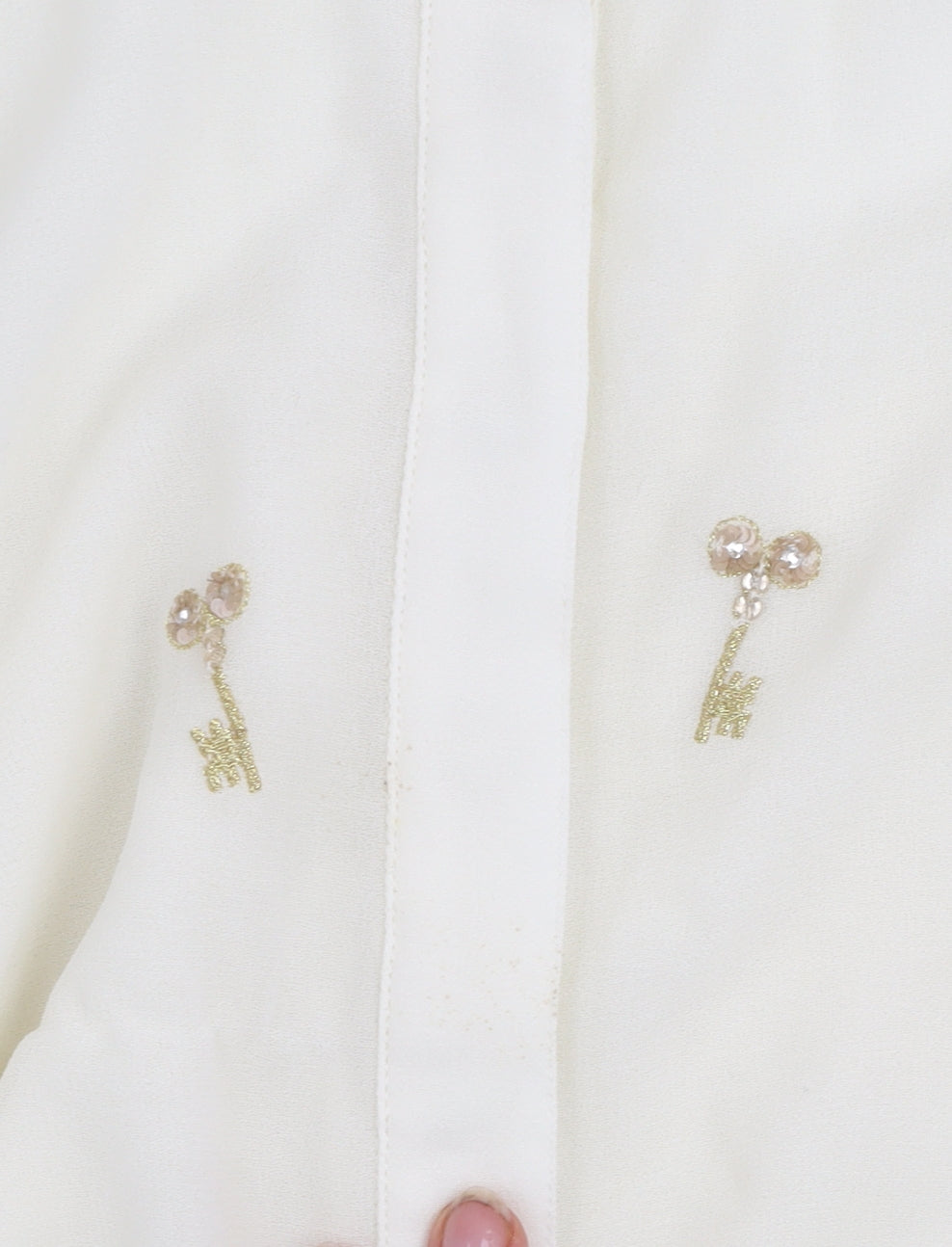 Marks and Spencer Limited Edition Women Ivory Key Embellished Long Sleeve Blouse Size 16