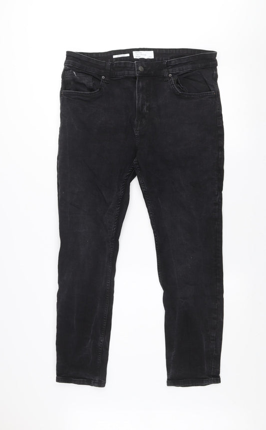 Bershka Men's Black Slim Straight Denim Jeans Size 36