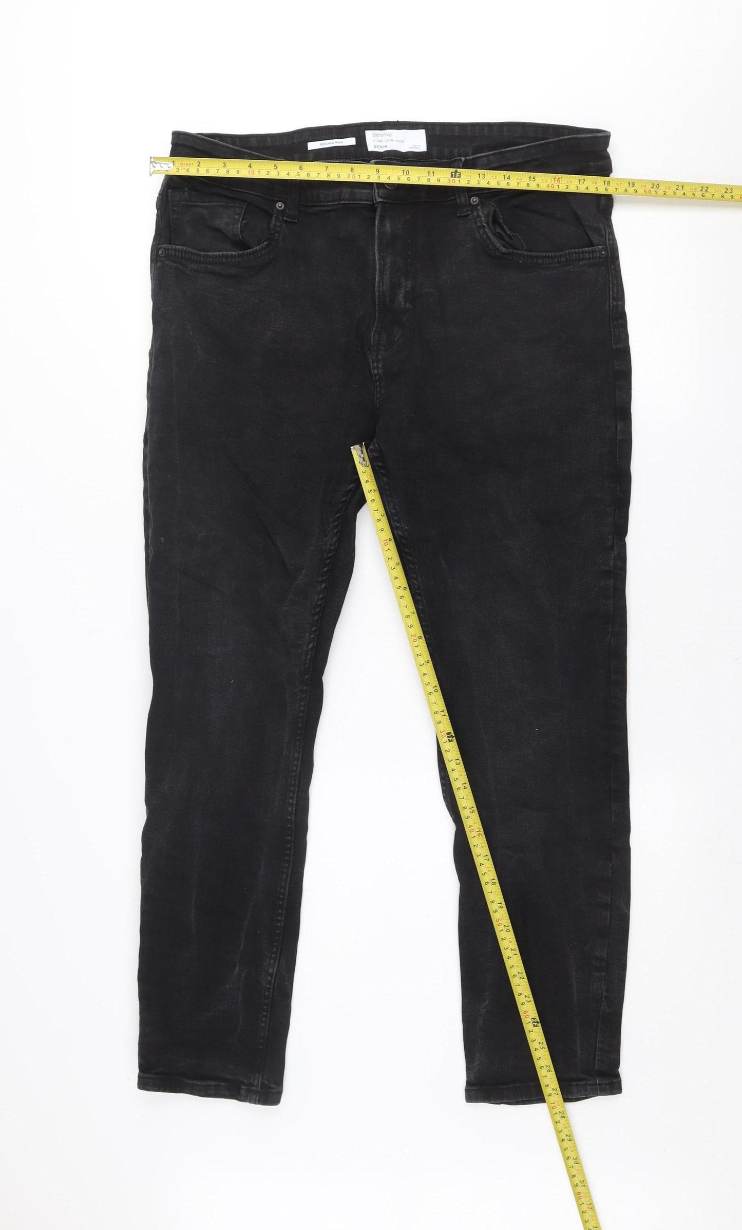 Bershka Men's Black Slim Straight Denim Jeans Size 36