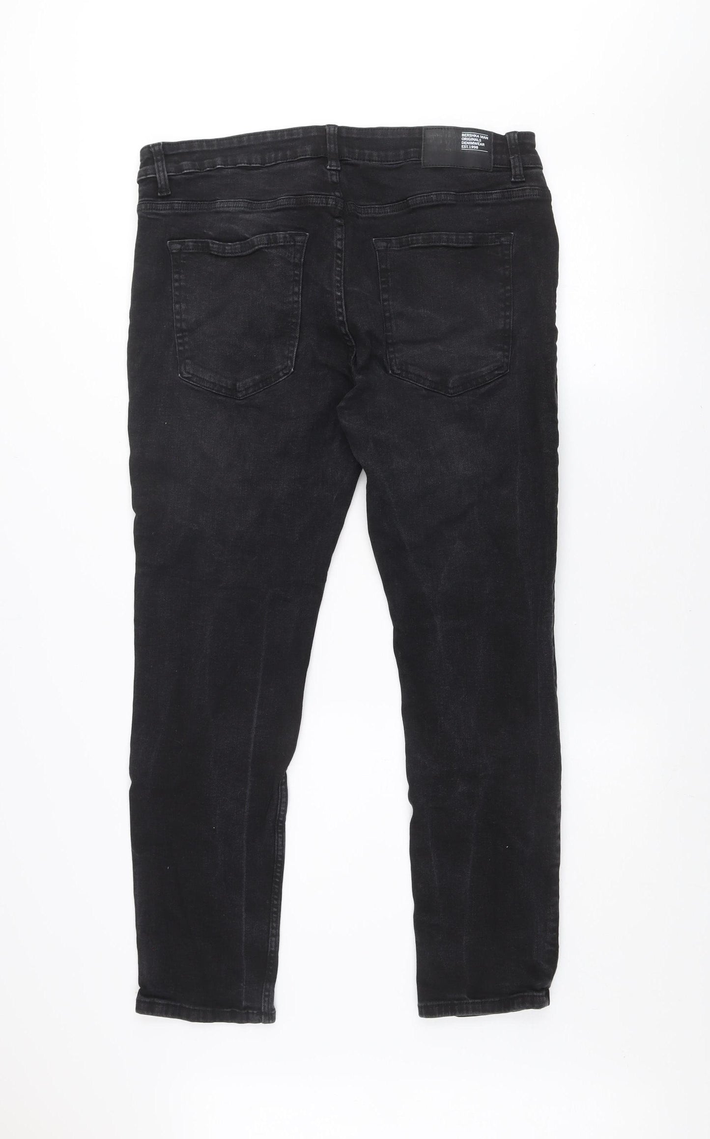 Bershka Men's Black Slim Straight Denim Jeans Size 36