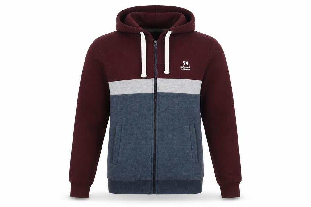 Front view of Mineral 74 Men’s Multicoloured Zip Hoodie Jacket, size S, Cotton Blend