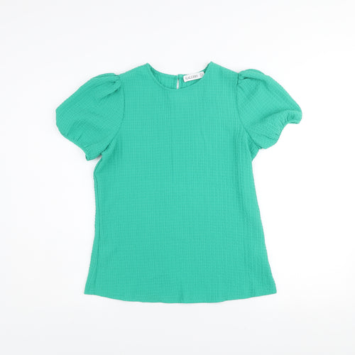 Gallery Women's Green Puff Sleeve Crew Neck Blouse UK 8