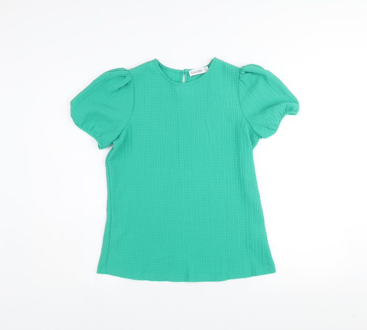 Gallery Women's Green Puff Sleeve Crew Neck Blouse UK 8