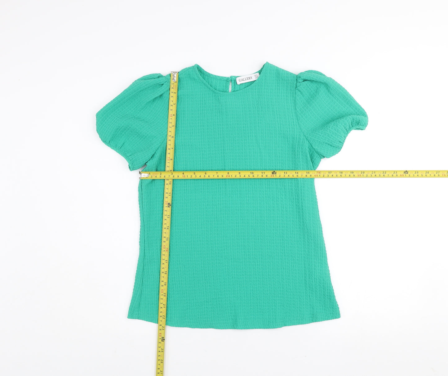 Gallery Women's Green Puff Sleeve Crew Neck Blouse UK 8