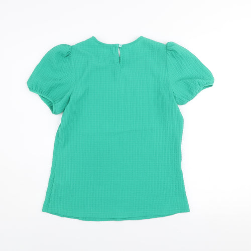 Gallery Women's Green Puff Sleeve Crew Neck Blouse UK 8