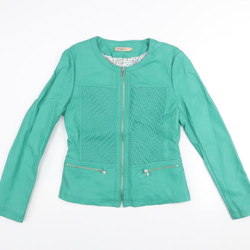 Escandelle Paris Womens Green Faux Leather Jacket L Zip Pockets