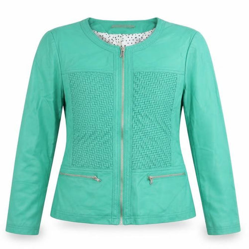 Escandelle Paris Womens Green Faux Leather Jacket L Zip Pockets