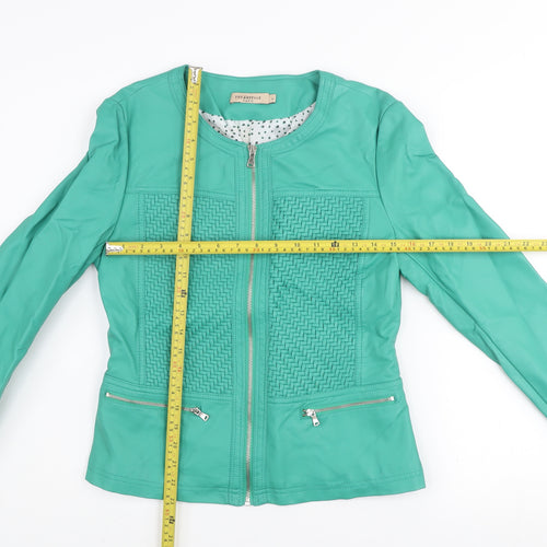 Escandelle Paris Womens Green Faux Leather Jacket L Zip Pockets