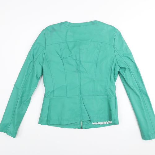 Escandelle Paris Womens Green Faux Leather Jacket L Zip Pockets