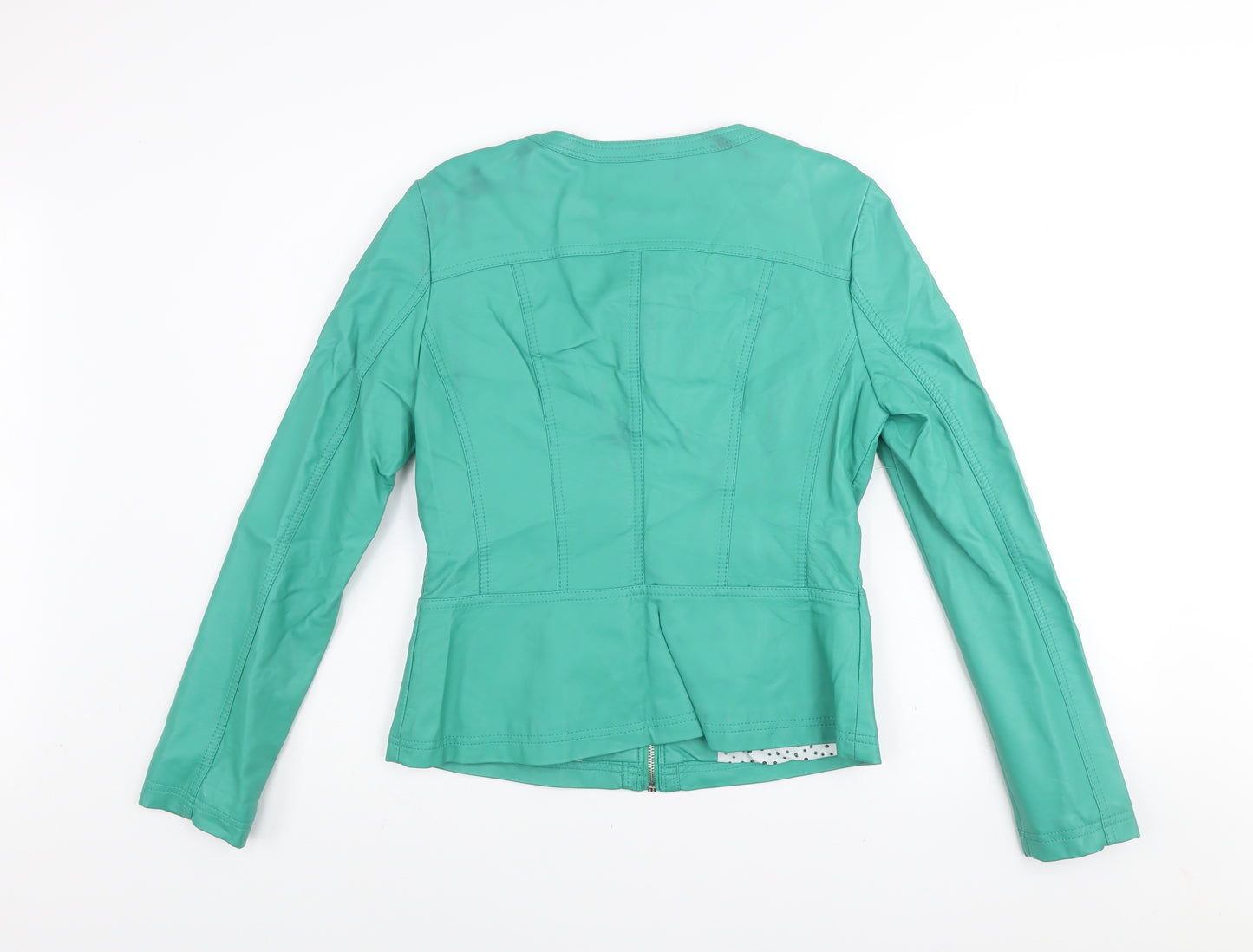 Escandelle Paris Womens Green Faux Leather Jacket L Zip Pockets