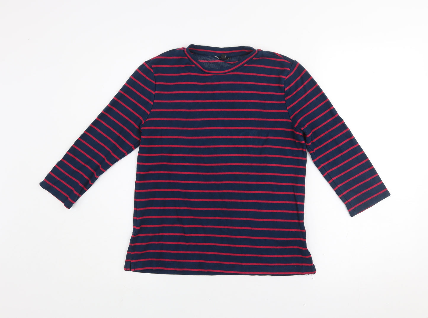 Warehouse Women's Blue Striped 3/4 Sleeve Crew Neck Jersey Top Size 12