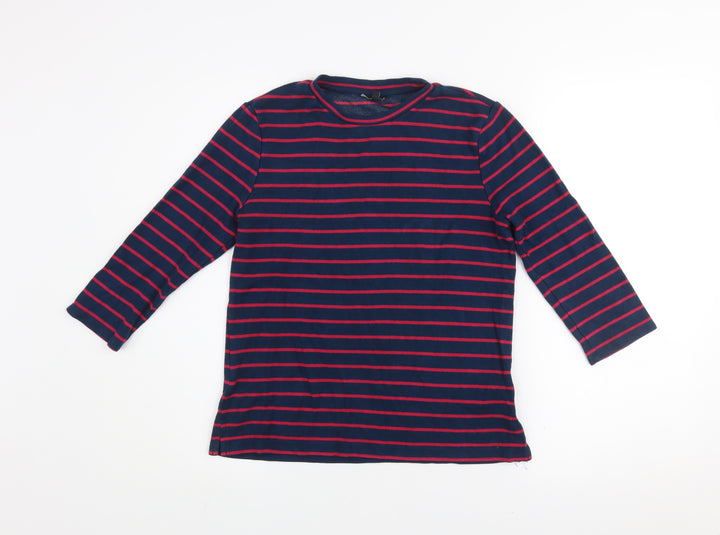 Warehouse Women's Blue Striped 3/4 Sleeve Crew Neck Jersey Top Size 12