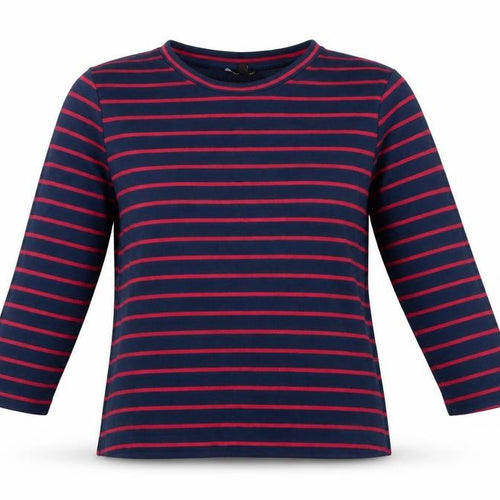 Warehouse Women's Blue Striped 3/4 Sleeve Crew Neck Jersey Top Size 12