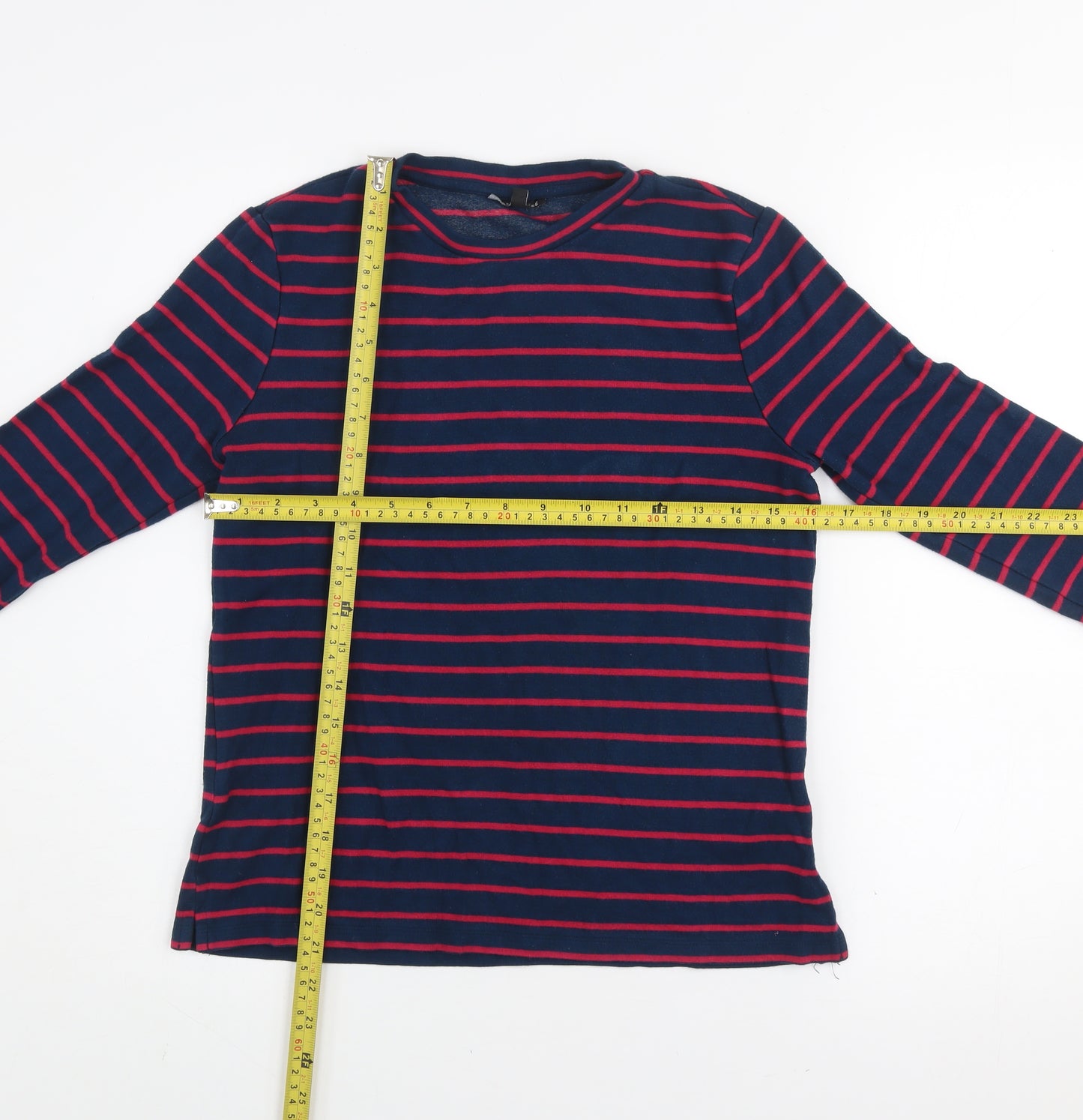 Warehouse Women's Blue Striped 3/4 Sleeve Crew Neck Jersey Top Size 12