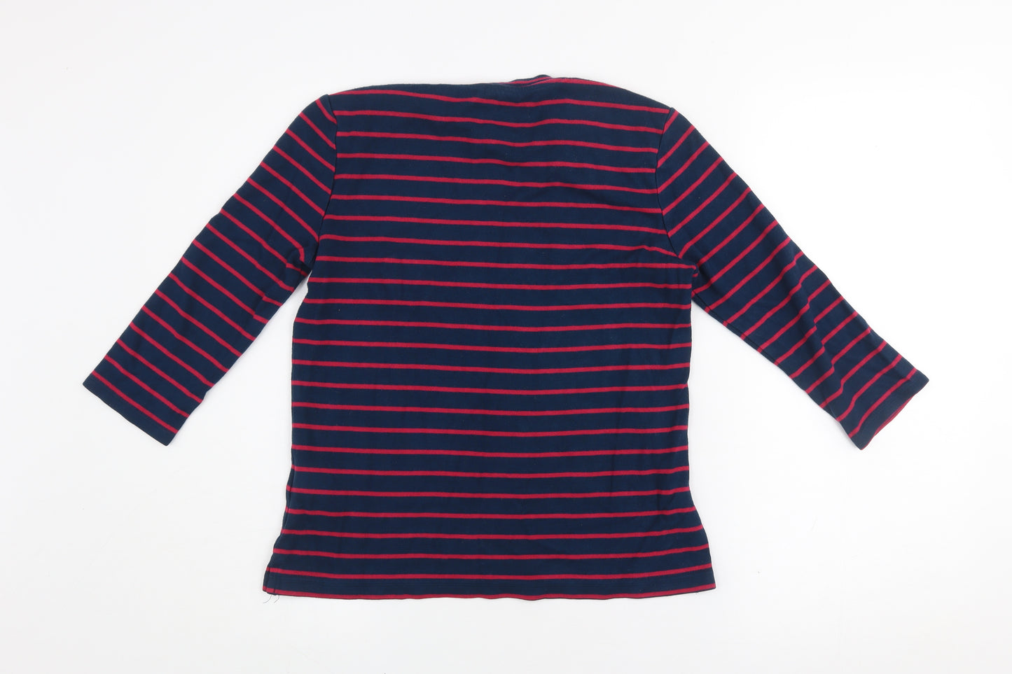 Warehouse Women's Blue Striped 3/4 Sleeve Crew Neck Jersey Top Size 12