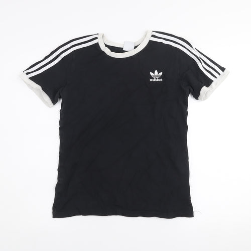 Adidas Women Black Short Sleeve Crew Neck T-Shirt UK 12 Cotton Blend