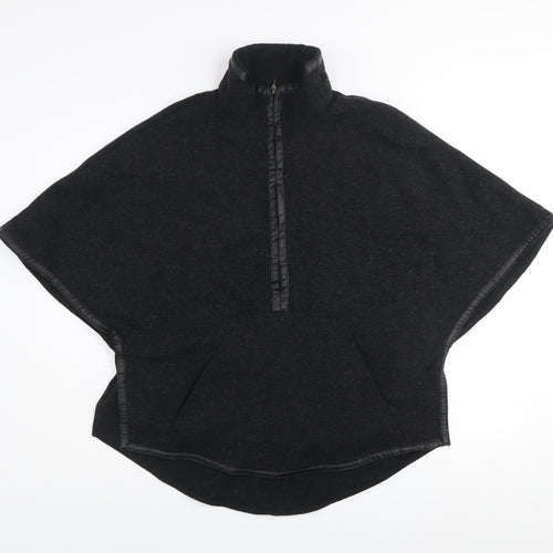 Zara Women Black Wool Blend Poncho Cape Size 12 Lined Zip Detail