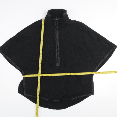 Zara Women Black Wool Blend Poncho Cape Size 12 Lined Zip Detail