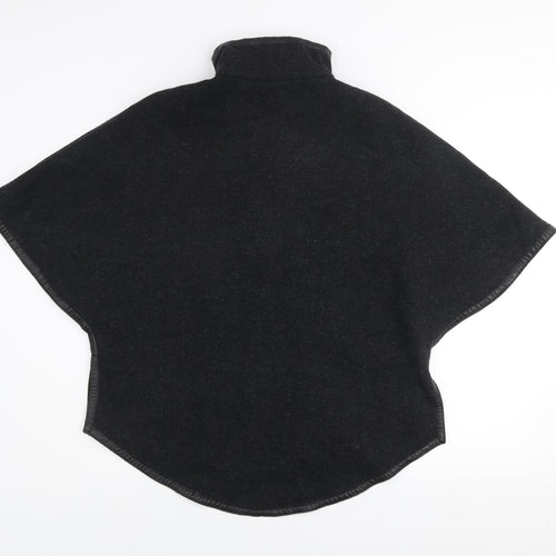 Zara Women Black Wool Blend Poncho Cape Size 12 Lined Zip Detail