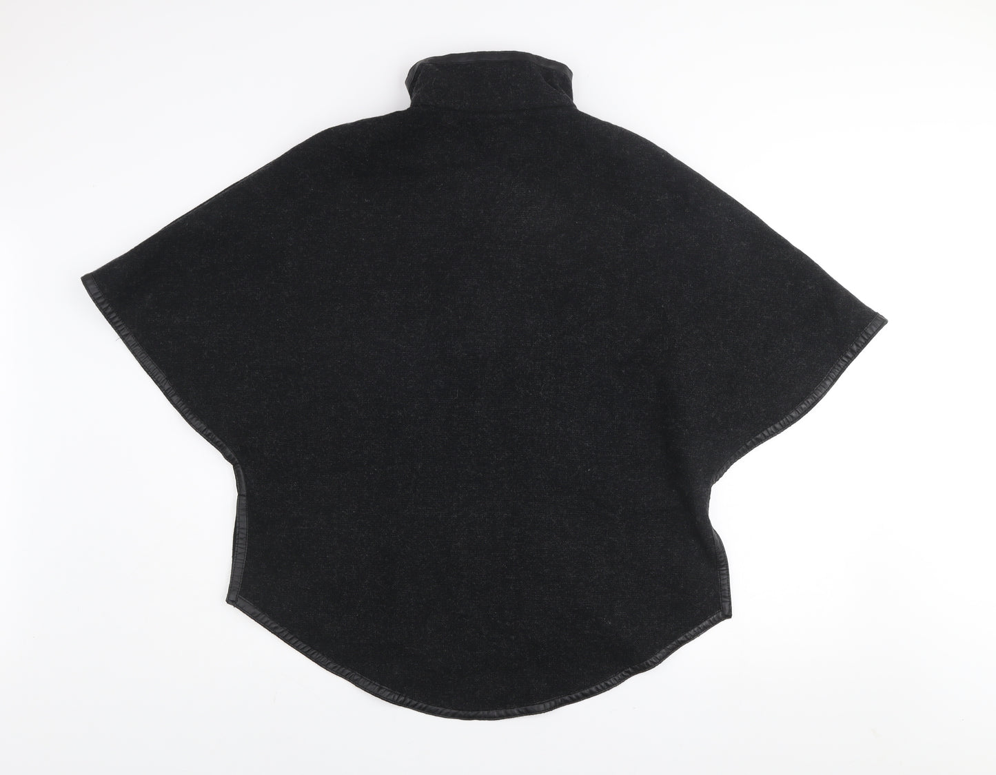 Zara Women Black Wool Blend Poncho Cape Size 12 Lined Zip Detail
