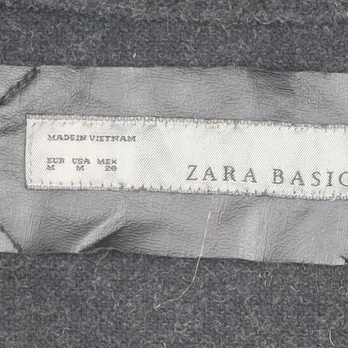 Zara Women Black Wool Blend Poncho Cape Size 12 Lined Zip Detail